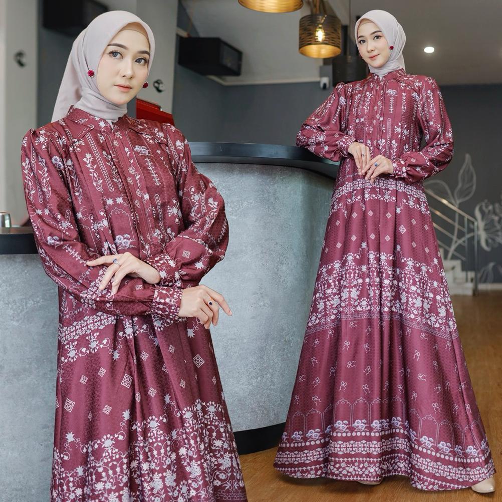Et-12 Jennairamode Dress Gamis Doby Silk Print Premium Motif Terbaru Lebaran Jumbo Dan Busui Et-12