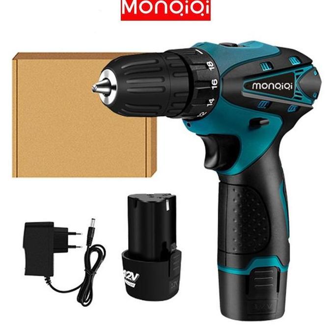 Soon- Monqiqi  Cordless Bor Listrik  2 Speed Cordless Drill Set Bor Listrik Tools 12V Bor Tangan Mul
