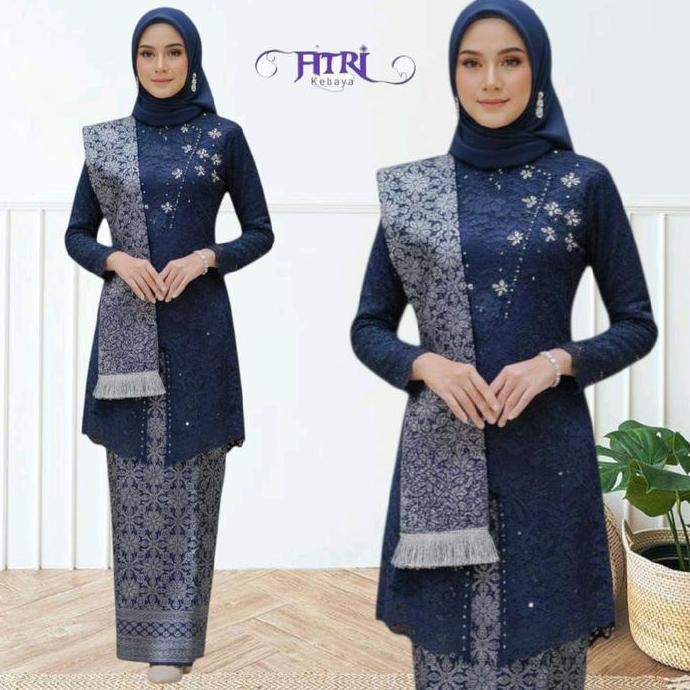 Setelan Kebaya Tunik Brokat Payet Janggan Modern Elegan Mix Songket Palembang Atasan Baju Ibu Pengan