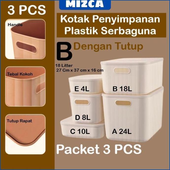 CLEARANCE SALE - ISI 3 PCS MIZCA Kotak Penyimpanan Plastik Susun Dengan Tutup Packet Storage Box Con