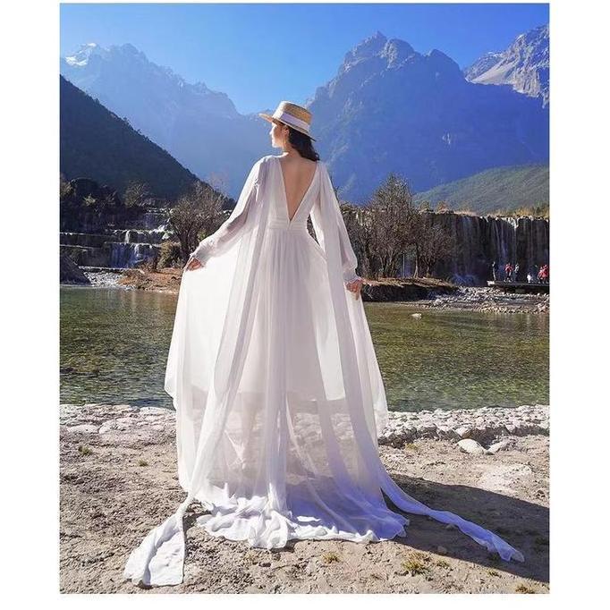 LISA long dress long sleeve woman premium / casual dress / backless dress / dress ekor panjang wanit