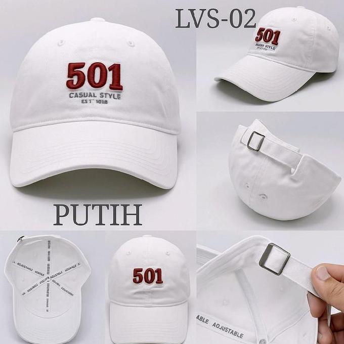 Kunura- Topi Baseball Lvs 501 Bordir Pria Wanita Model Adjustable Putih Casual Elegan