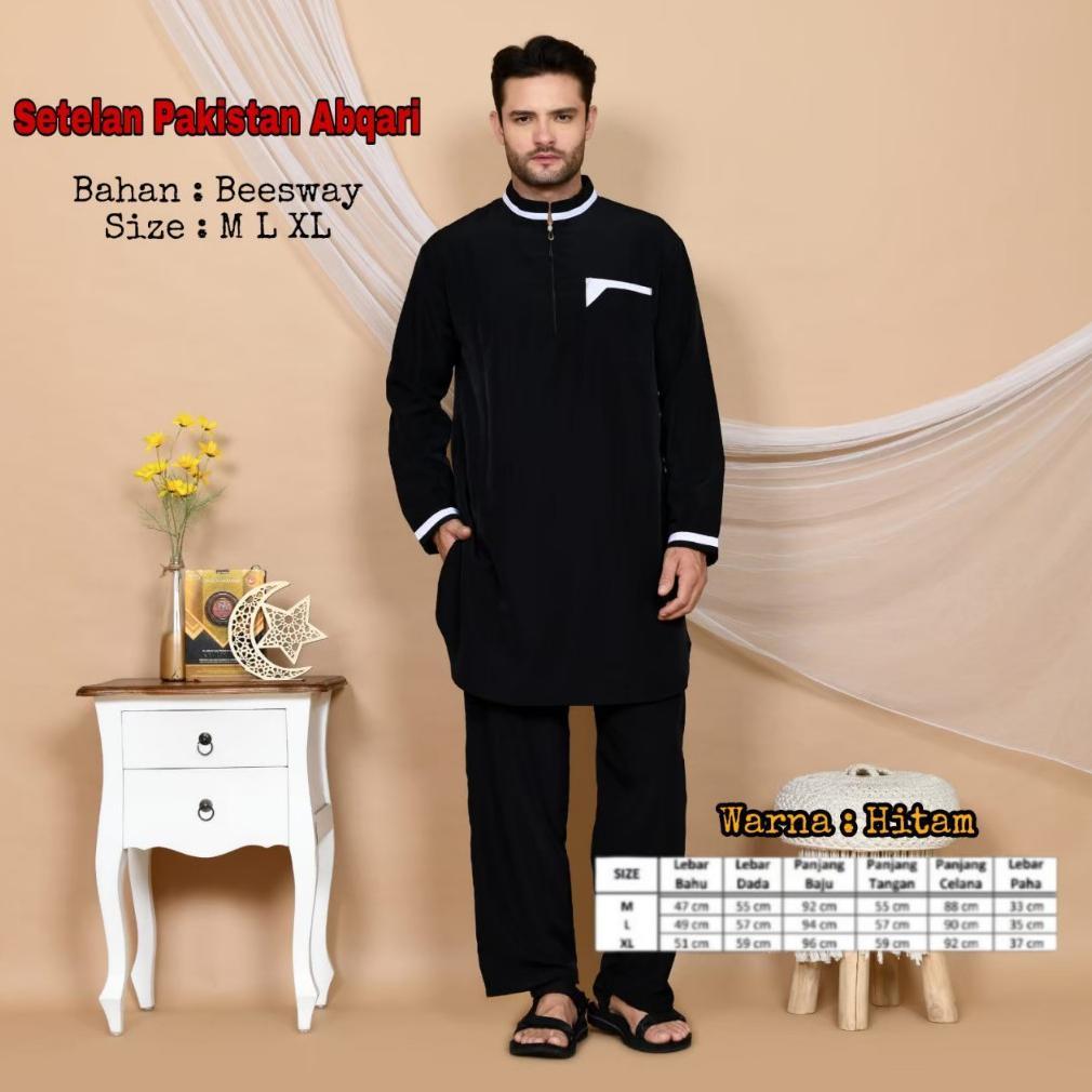 Setelan Pakistan Abqari  - Baju Koko Muslim Setelan Pakistan Dewasa - Koko Pakistan Dewasa Premium