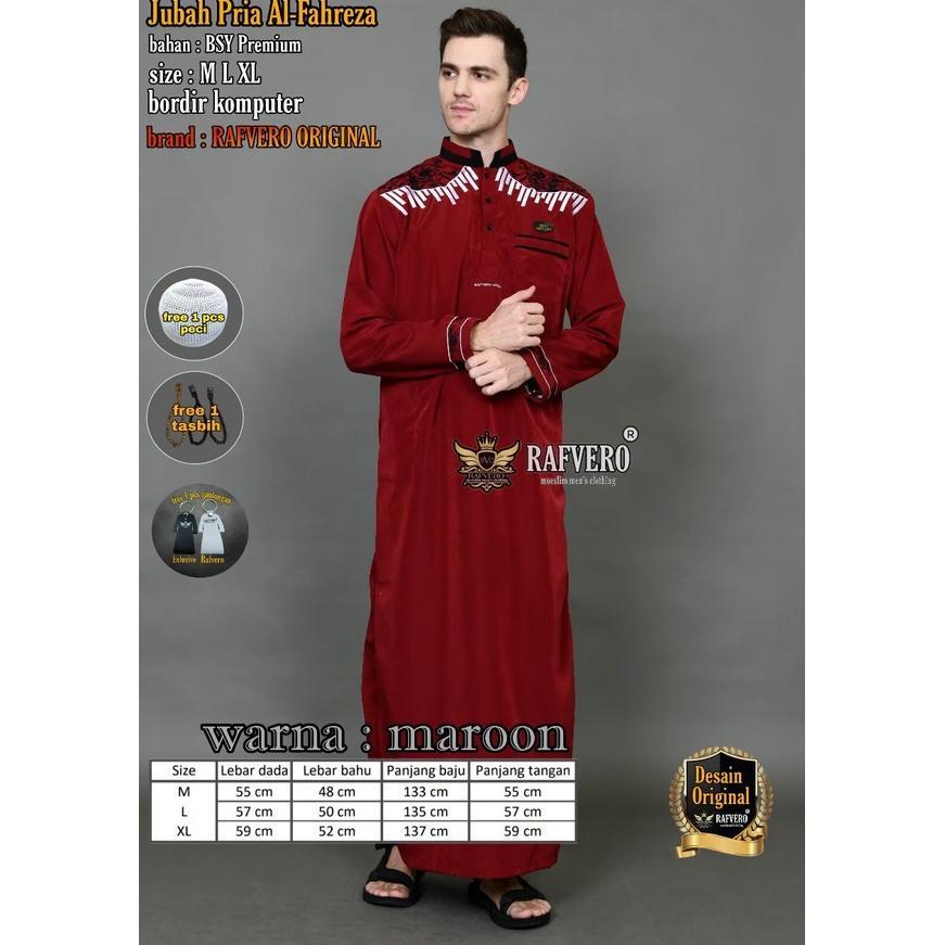 Jubah Muslim Bordir Fahreza Original Rafvero - Jubah Bordir Pria Premium - Baju Gamis Jubah Pria Dew