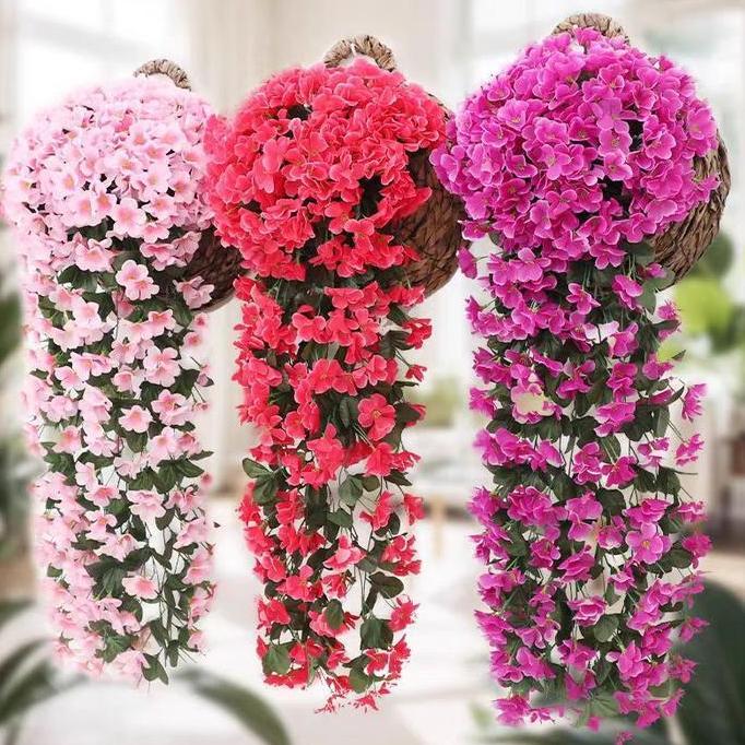 Bunga Sakura Juntai 80cm Plastik Bunga Violet Sulur Rambat Bunga Hias Gantung Plastik Dan Pot Dekora