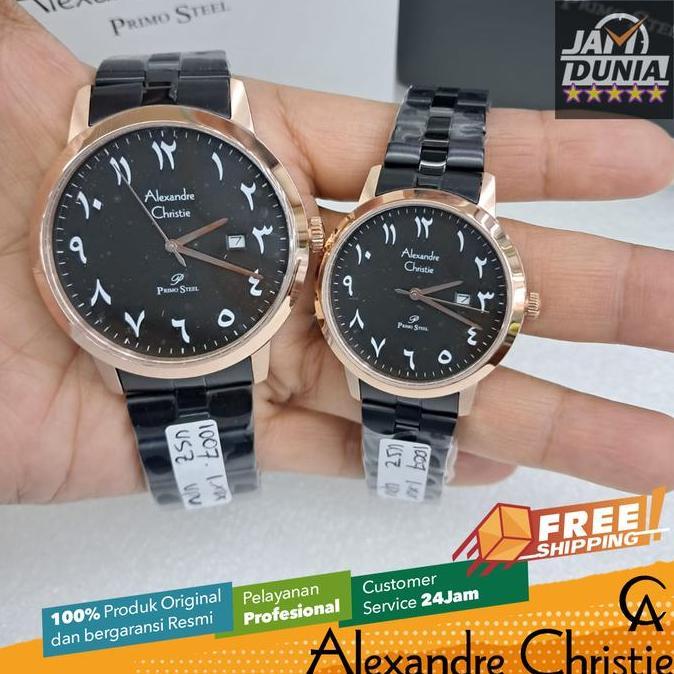 Terlaris Jam Couple Alexandre Christie Original Black Rose Gold Ac 1007 Ac1007