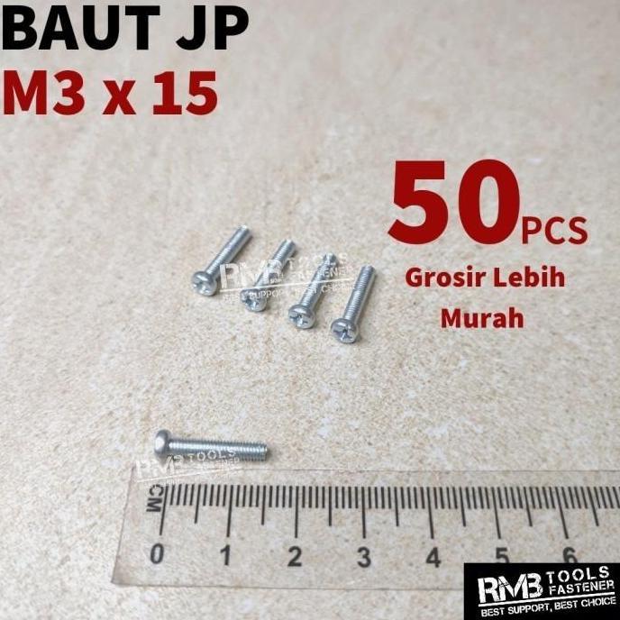 Baut JP M3x15 Panjang 1.5cm Putih Galvanis M3 / Sekrup Skrup JP M3 original