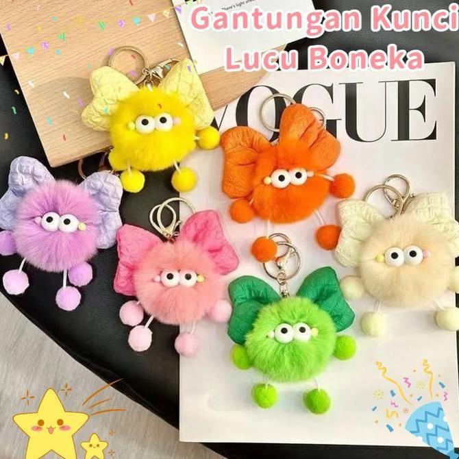 NALPABHI Gantungan Kunci Bulu Lucu Gemes Buat Di Tas Kunci Key Chain Motor Mobil Kelinci Bulu Orname