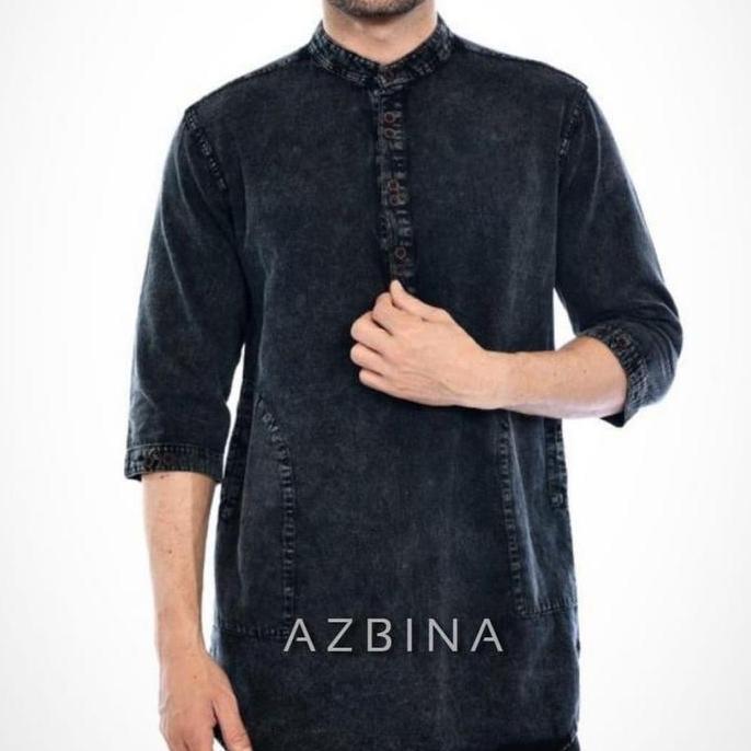 Ready Stok Koko Kurta Jeans Denim Pakistan Baju Koko Kurta Muslim 3/4 Koko Levis Denim Pria Dewasa J