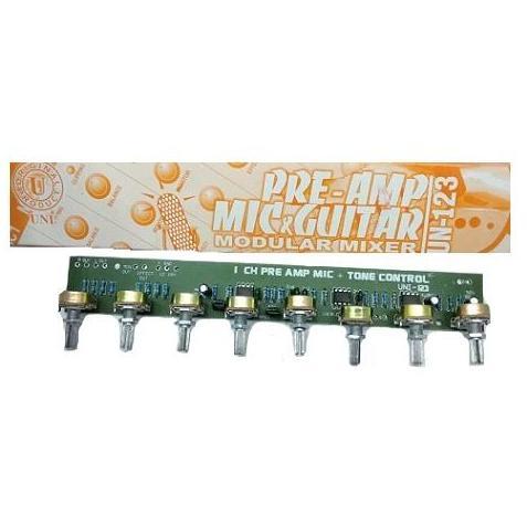 KIT 1CH 1 CHANNEL 8 POT PRE AMP MIC + GUITAR MODULAR MIXER PAPAN RAKIT TONE CONTROL 8 POTENSIO DC 12