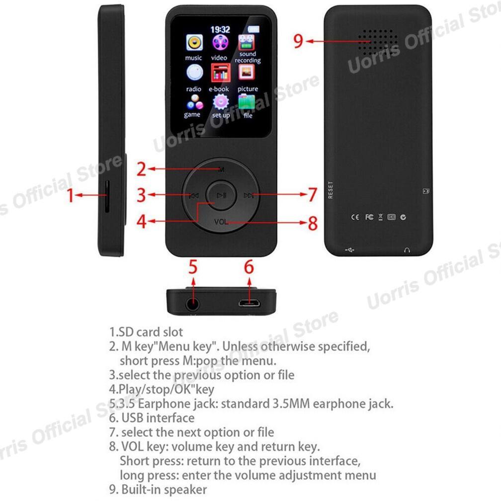 Uorris Mp4 Player Bluetooth Mp3 Mini Player Bluetooth Mp3 Bluetooth Speaker Free 32Gb Card Usb/Type 