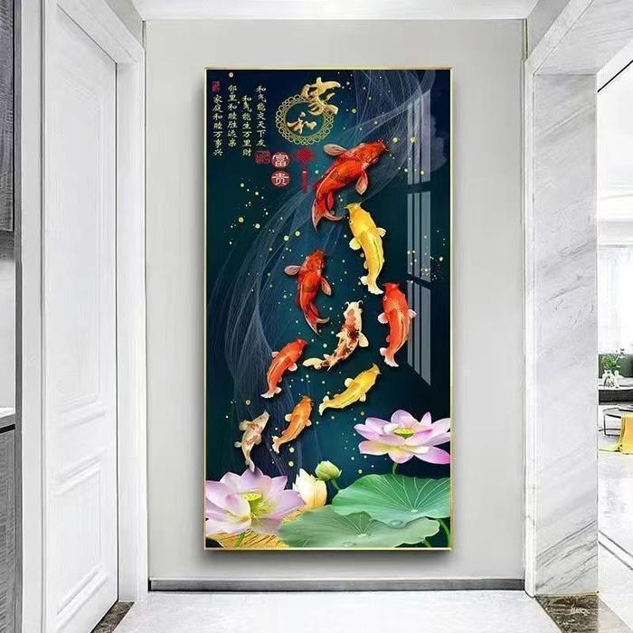 LUKISAN DIAMOND PORCELAIN 5D IKAN KOI SUMBERRPAINTING