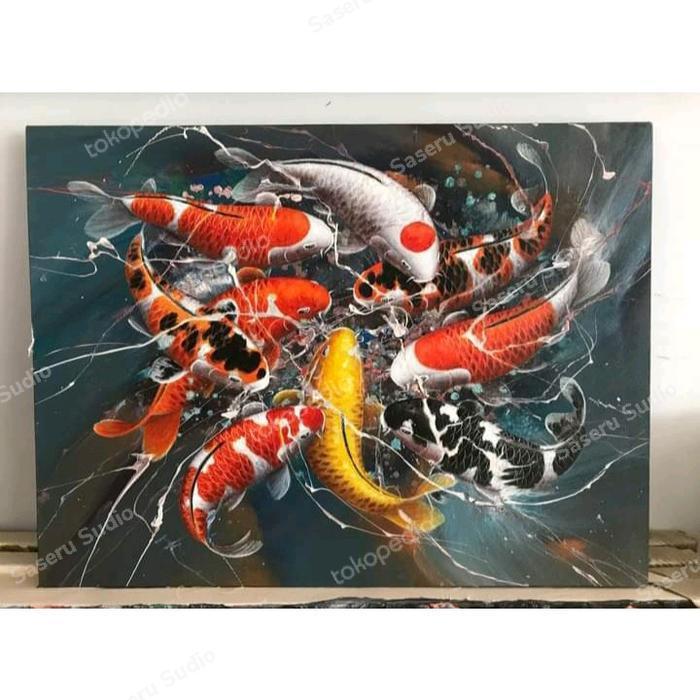 Lukisan ikan koi fengshui abstrak dekoratif