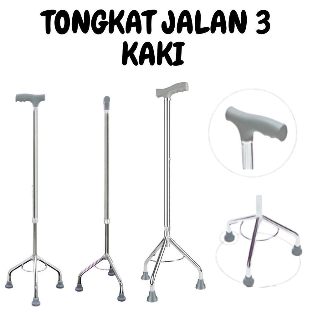 Tongkat Alat Bantu Jalan Stainless Kaki 3/Tongkat Jalan Orang Tua/Tongkat Jalan