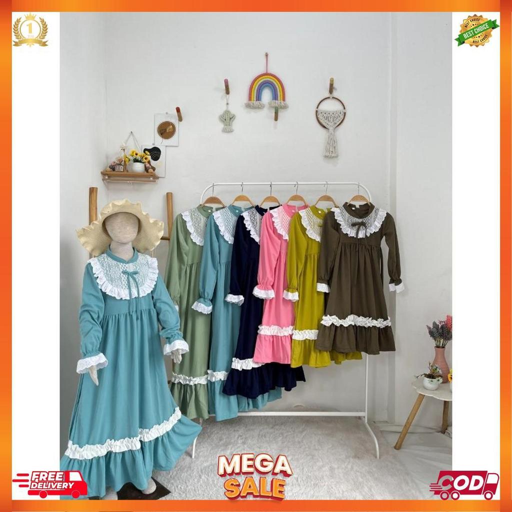Gamis Anak Dixie Brukat Smlxl Baby.Cloth Untuk Umur 3-14Tahun Muslim  Remaja  Tanggung  Cewek  Panja