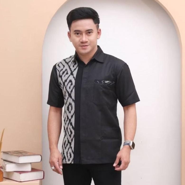 RAVELLEVAULT KEMEJA TENUN PRIA KOMBINASI POLOS BAJU ATASAN PRIA TENUN TROSO KOMBINASI TOYOBO BAJU TE