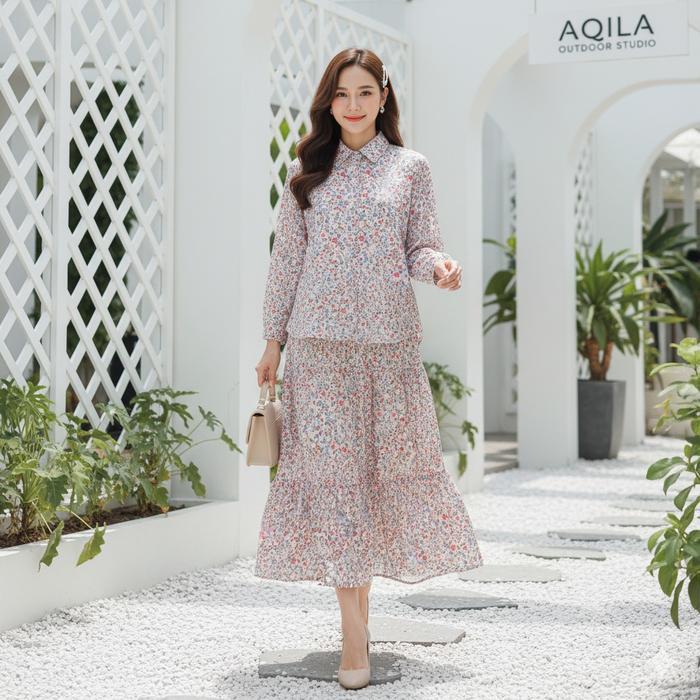 Bisa Cod - Anniesa - Setelan Rok Kayla Wanita Kekinian One Set Katun Premium Jumbo One Set Rok Dan A