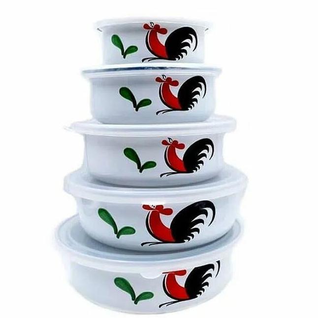 Kedaung Mixing Bowl Set 5 Pcs Kukuruyuk Mangkok Enamel