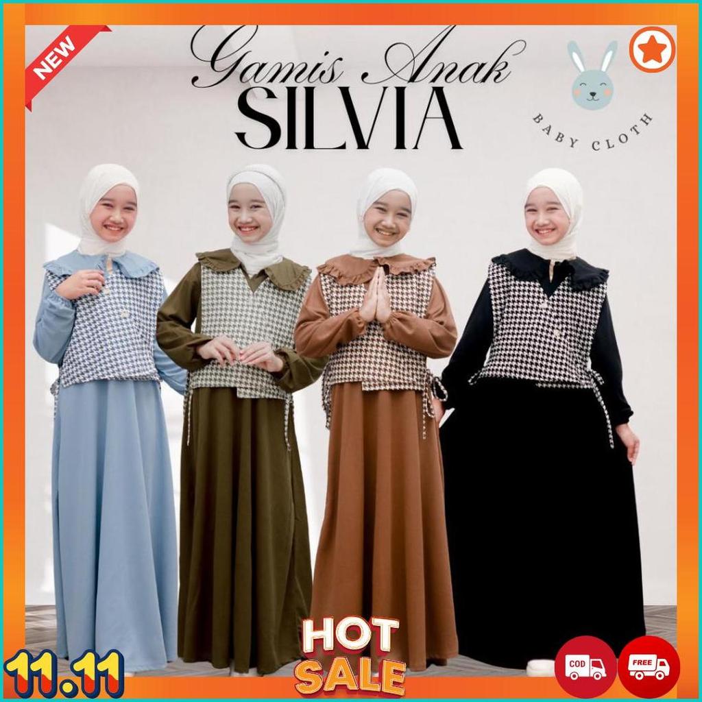 Gamis Silvia Rompi Anak Smlxl Babycloth35 Untuk Umur 3-14Tahun Baju Muslim Panjang Printing Dress Vi