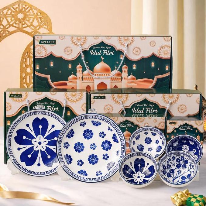 Ideame [MANGKOK LEBARAN] Set Hampers Mangkuk Keramik Lebaran / Gift Parcel Eid Mangkok & Piring / Ka