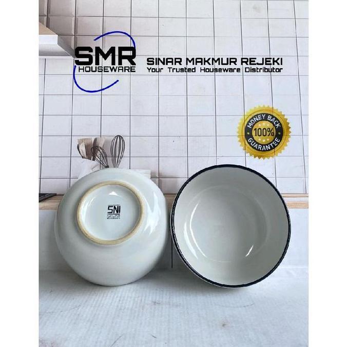 3 PCS MANGKOK RAMEN KERAMIK PUTIH LIST HITAM LJ