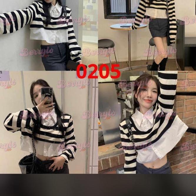 Atasan Rajut Wanita Atasan Rajut Wanita Model Model Crop Motif Garis-Garis Bahan Halus