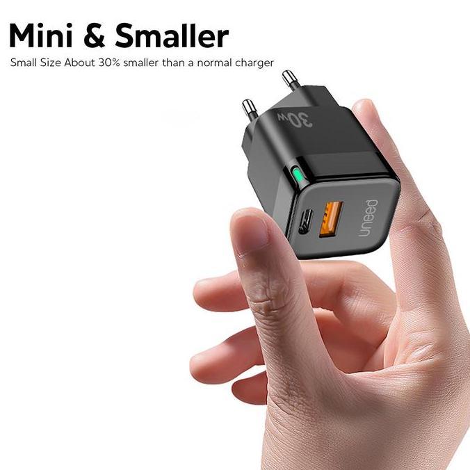 UNEED Mini Wall Fast Charger Dual Port 30W VOOC PD 3.0 QC PPS - UCH426