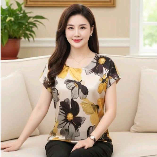 Blouse Kaos Wanita Blouse Kaos Wanita Lengan Pendek Motif Bunga Cantik