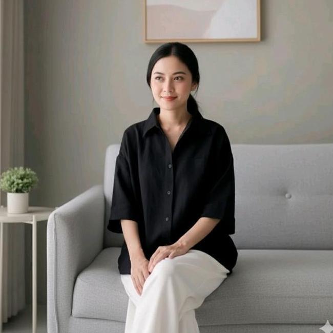 Kemeja Wanita Lengan Kemeja Wanita Lengan Pendek Katun Linen Atasan Polos
