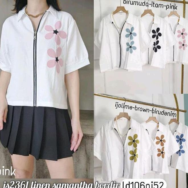 Atasan Blouse Sleting Linen Atasan Blouse Sleting Linen 72361 Import