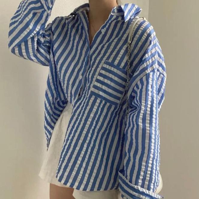 Sheer Stripes Oversized Sheer Stripes Oversized Shirt / Kemeja Crinkle Premium