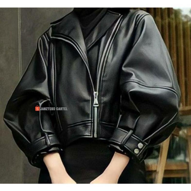 WAJIB PUNYA JNK x SALWA - Jaket Wanita Single Breasted Punk Pendek Women Crop Top Longgar Shirt Baha