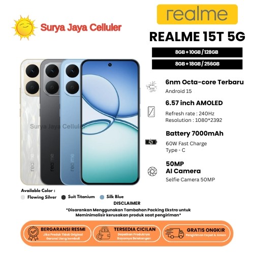 HP REALME 15T 5G 8/256GB & 15T 5G 8/128GB (GARANSI RESMI REALME 1 TAHUN)