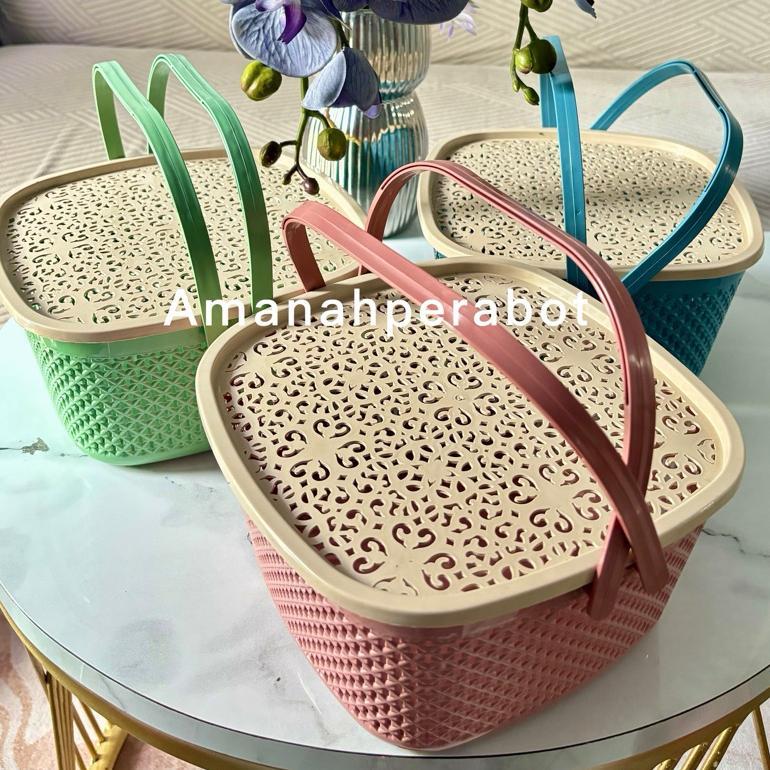 Keranjang Hampers Harmoni Keranjang + Tutup Retro Keranjang Besek Gagang Susan