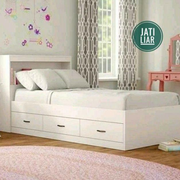 Terlaris Dipan Kayu Mahoni Asli Putih / Ranjang Kayu Minimalis