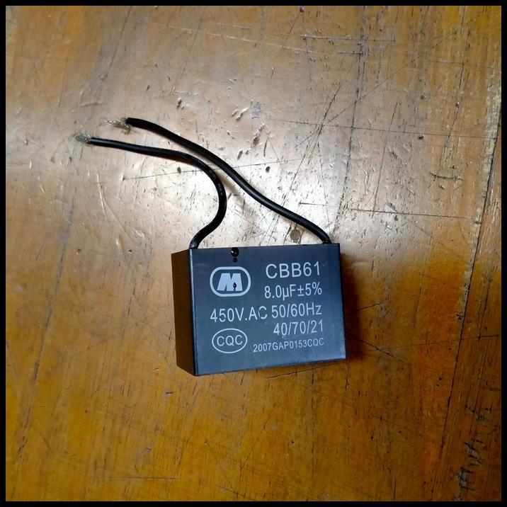 GRATIS ONGKIR KAPASITOR CBB61 8UF 450VAC KOTAK KABEL 