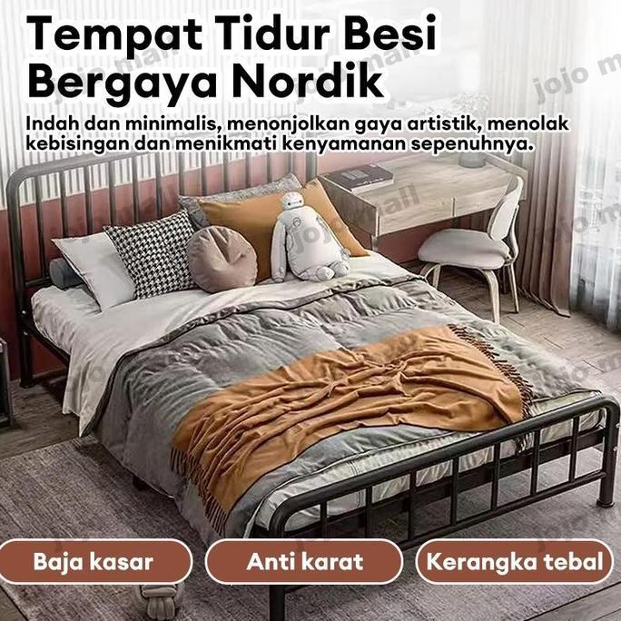 Terlaris Jayapratama Tempat Tidur Besi 100/120/160/180Cm Dipan Besi Ranjang Besi Tempat Tidur Dipan 