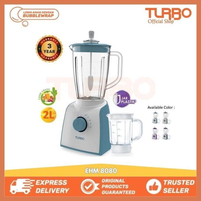 Turbo Blender Plastik Plus Mini Glass Jar/Penggiling Bumbu Basah Ehm8080 - 4 Varian Warna Original