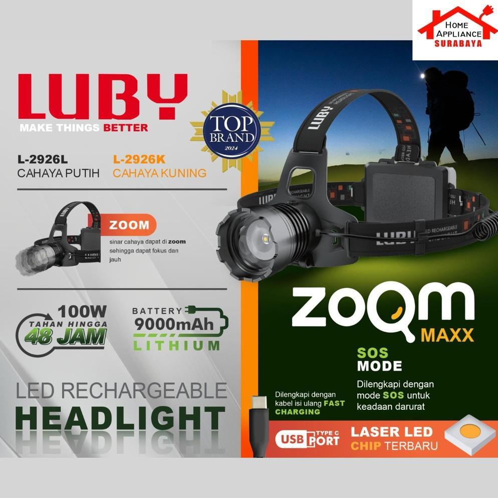 LUBY Headlamp - Senter Kepala LED ZOOM MAXX 100W - 100 Watt Lithium 9000mAh L-2926L Cahaya Putih / 2