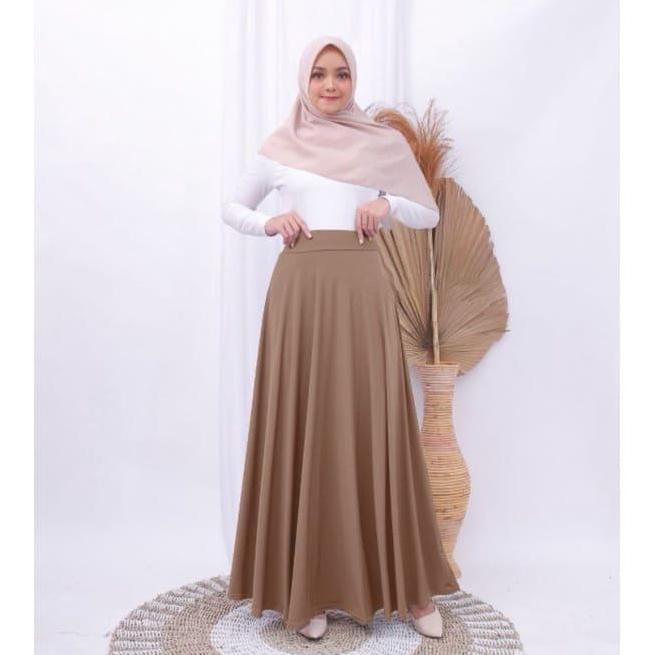 Rok Payung Panjang Wanita Rok Lebar Karet Tebal Muslim Bawahan Maxi Hitam