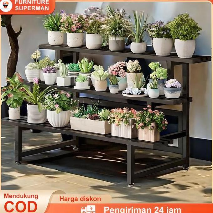 Furniture Superman Rak Bunga Besi Susun Tebal Anti Karat Standing Pot Rak Susun Serbaguna Stainless 