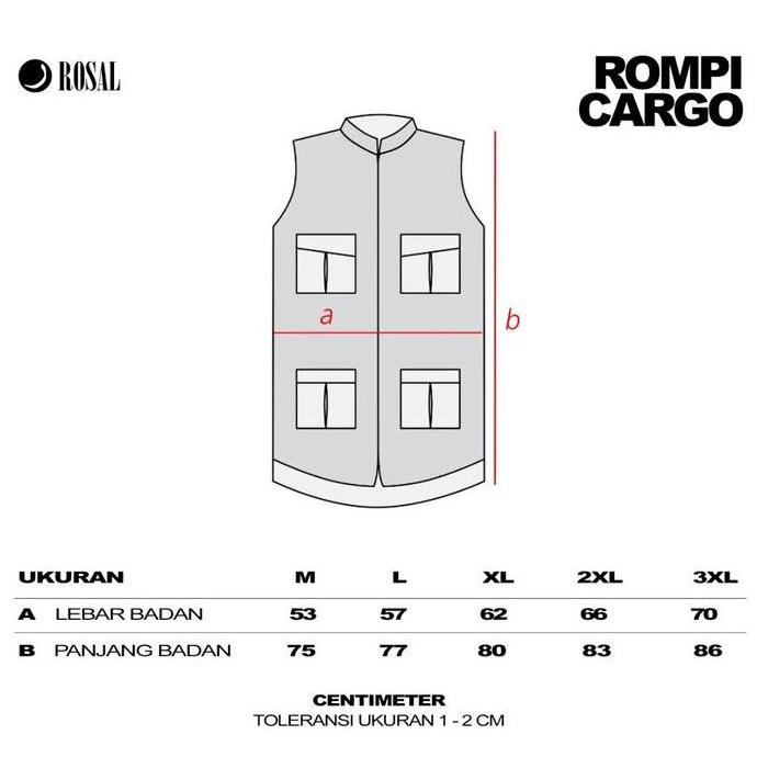 Rompi Cargo ROSAL Hitam, Rompi Sholat Pria Muslim Polos Bahan Katun Drill dengan Banyak Kantong & Re