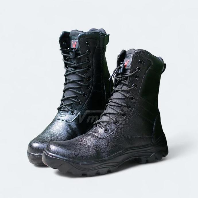 Sepatu PDL Jatah LamaTNI Polri Brimob Security Satpam Kulit Jeruk Hitam Doff Ujung Besi VMESTE