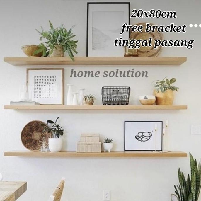 (20X80Cm) Rak Tv Ambalan Dinding Gantung Kayu Minimalis - Putih Baru