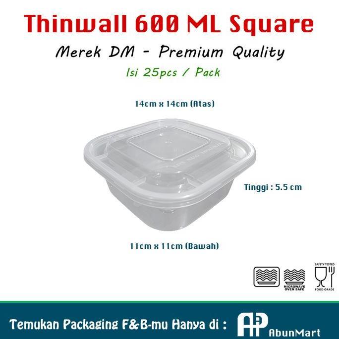 TERLARIS THINWALL 600 ML SQUARE (DM) @25PCS