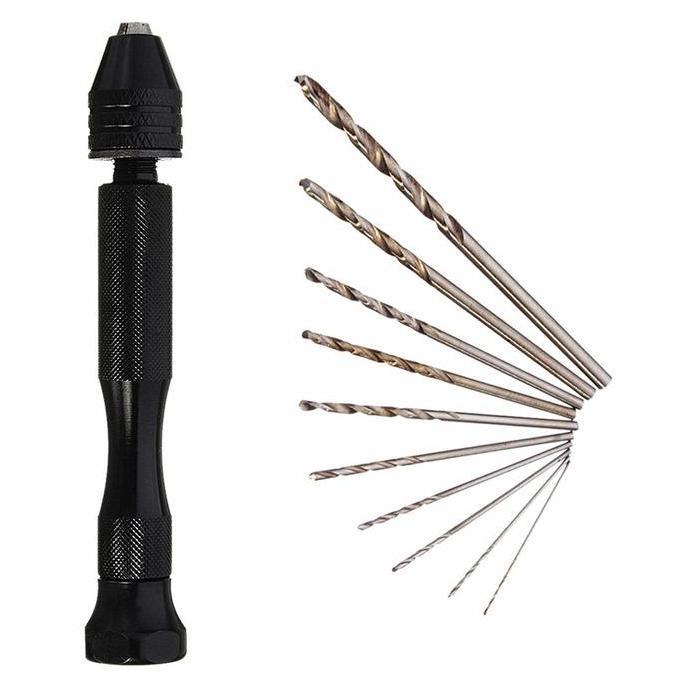 Bor manual tangan HSS dengan 10 mata bor twist drill bor tangan manual