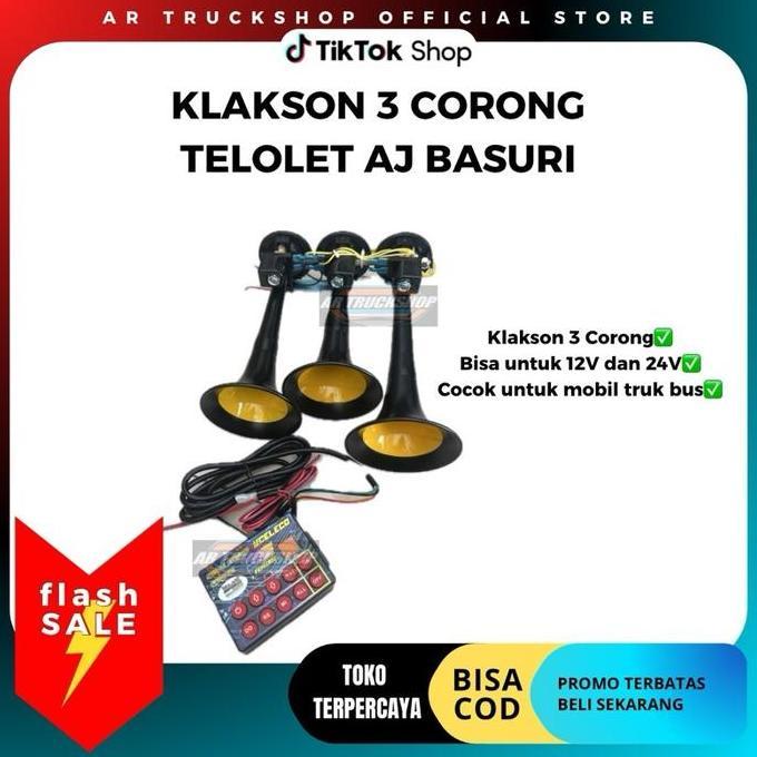 KANJALO Klakson Angin 3 Corong Telolet AJ Basuri 12V/24V Klakson Mobil Truk Bus