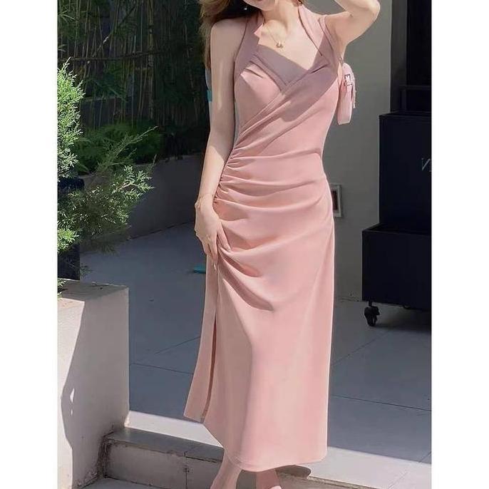 SOJEHBOW 7828 pink baby pink dress vintage big size cocktail dress wanita white long black bodycon d