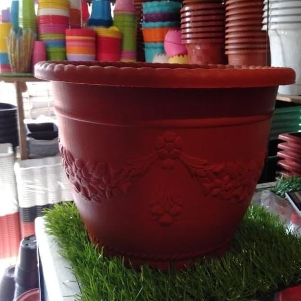 Pot Plastik Motif Bunga Orange Size 35 cm