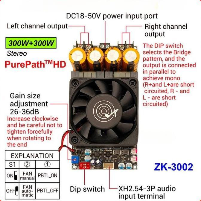 TPA3255 Amplifier Class D Stereo BTL Bridge Hifi HD Sound High Power Amplifier 600W Original ZK-3002